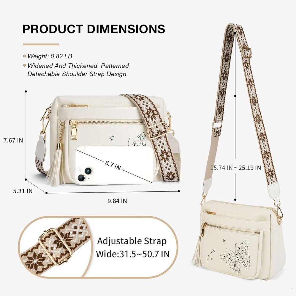 Women’s 08-white Leather Purse Crossbody Bag Handbags Butterfly Design - Picture 4 of 6